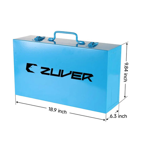 Blue case for Pro Grade 15-Ton Hydraulic Knockout Punch Kit With Ten Dies For Half Inch To Four Inch Conduit, dimensions visible
