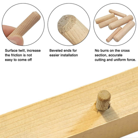 30 Pcs Wooden Dowels Assorted Set Fluted Grooved Dowel Pins In 6mm 8mm 10mm showing features and installed view