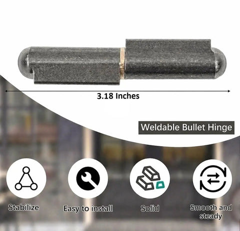 Heavy Duty Weld On Bullet Hinge Pack Of 4 Steel Gate Hardware Beefy Industrial Grade Construction With Grease Zerk Fitting For Massive Loads And Long Lasting Durability, 3.18 inch hinge for durable installation.