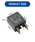 Pack Of Two Hefty Twelve Volt Five Pin Auto Fuel Pump Relays Straight Plug Setup with dimensions shown for size reference.