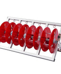 Hella Sturdy Adjustable Wire Spool Dispenser With Heavy Duty Cable Caddy Rack For Pros And Multi Tool Electrical Manager Built From Solid Metal Frame That Slaps In Every Shop, showcasing six red reels and metal frame.