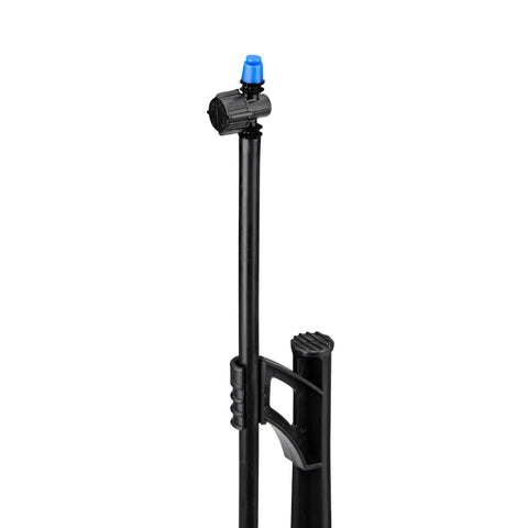 Adjustable Flow Micro Sprinkler Assembly with Half Circle Fan Spray, includes riser, 13-inch stake, and 1/4 inch clamp inlet