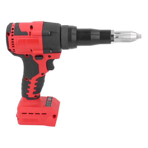 Zohisin 18V Cordless Rivet Gun Kit With Built In LED Light For Heavy Duty Projects Electric Nut Driver Tool Made To Make Your DIY Job Easier And Faster. red cordless rivet gun with battery pack and metal nose