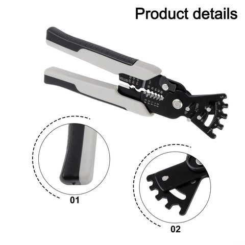Five Function Electrician Hand Tool With Wire Cutter, Insulation Stripper, Built In Wrench, Angle Bending Scale, And Quick Grip Design displayed