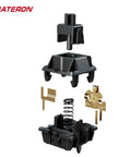 Oil King V2 Pre Lubed 5 Pin Linear Switches for MX Mechanical Keyboard - Smooth Linear Feel, Quiet and Durable DIY Key Switches, 70 Pack for Fast Typing, Tuning, and Gaming exploded view of black MX switch parts