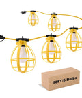 Pro Grade Construction String Lights 50 Ft Outdoor Work Lights 50W With 5 E26 Bases IP65 Waterproof shown with yellow cages