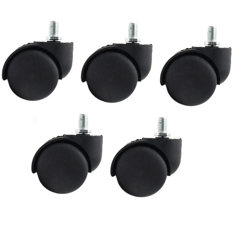 Smooth Sailing Office Chair Wheels Replacement 2 Inch Twin Wheel Caster Set Of 5 with 10mm threaded stem on a white background.
