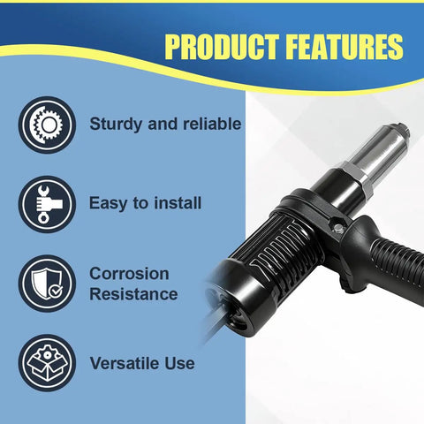 Deaelf Universal Pop Rivet Gun Adapter Kit With Four Interchangeable Guide Nozzles shown featuring sturdy build and easy installation.