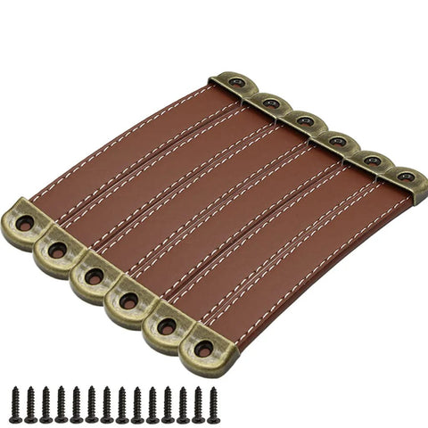 Leather Drawer Pulls With Iron Plate For Enhanced Bearing Capacity 6 Piece Set Includes Self Tapping Screws Ergonomic Red Brown