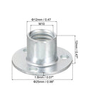 Heavy Duty M10 Brad Hole Tee Nuts 5 Pack Carbon Steel Round Base with dimensions for wood fastening and furniture support.