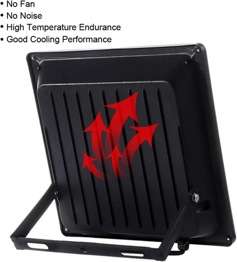JUDYSSY Security Lights Led Flood Light Floodlight White High Power Waterproof showing back with cooling design and no fan features.