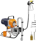 Heavy Duty Airless Paint Sprayer With Stand 3300 Psi Motorized Spray Machine showing compact design and included tools for easy painting.
