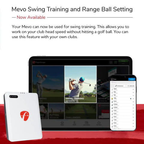 Mevo Gen2 Portable Golf Launch Monitor And Simulator With 18 Swing Data Parameters next to tablet and smartphone