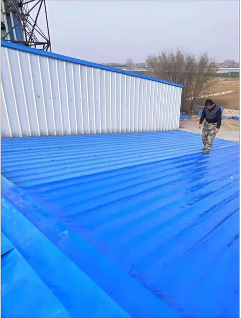 Heavy Duty Self Adhesive Asphalt Roofing Tape With Thick Aluminum Foil Rock Solid Shingle Repair Seal Waterproof Flashing Roll used on a blue roof.
