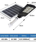 JUDYSSY Courtyard Light Solar Lights Outdoor Garden Led Solar Street Flood Lights 50W - 300W Outdoor Lamp with Remote and Motion Sensor - Ip66 Waterproof Solar Power Li， showing dimensions and features of the solar panel and LED light.