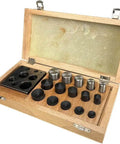 Disc Cutter Set For Jewelry Making Pro Grade Hardened Steel Punch Tools With Multiple Cutter Sizes in secure wooden box open view