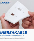 Two Gang Toggle Switch Wall Plate, Unbreakable Thermoplastic Faceplate Cover for Dimmer Switches, being bent to show flexibility.