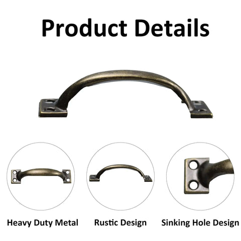 Beefy 12 Pack 4 Inch Vintage Barn Door Pulls in Antique Bronze Metal Heavy Duty Cabinet Handles shown with rustic design details