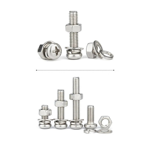 Hex Nut And Bolt Set Universal Hardware Kit PM6x16 10 Sets Pro Grade Fasteners With Smooth Burr Free Finish Deep Threads Uniform Pitch And Easy Install For DIYers And Weekend Warriors, silver hardware on white