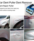 Pro Grade Paintless Dent Removal Kit With Digital Display For Fast Auto Dents Repair displayed with various dent examples