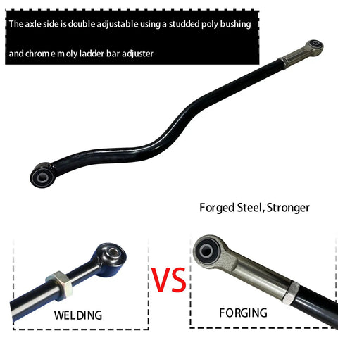 Beefy 0 To 6 Inch Lift Front And Rear Track Bar For 2007 2018 Jeep Wrangler JK Heavy Duty Adjustable Panhard Rod Replacement That Keeps The Axle In Line With The Frame And Cuts Down On Suspension Stress. forged steel adjustable track bar with bushings