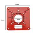 Premium Aluminum Router Table Insert Plate For Heavy Rotary Trimming Tools And Woodworking Engraving Gear Built Rock Solid With Smooth Anti Rust Surface No Nonsense Workshop Essential, red with dimensions.