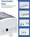Outdoor Breaker Box 15 Amp Miniature Circuit Breaker With DIN Rail Enclosure Solar Disconnect Switch IP65 Waterproof DC 12 to 500V AC 90 to 480V No Polarity Big Wiring Space Easy Install showing detachable hole feature with 8 holes at top and bottom