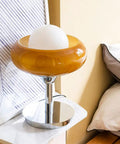 Egg Tart Desk Lamp With Cozy Warm Glow Nordic Style Japanese Table Lamp Creamy White Lampshade And Iron Base Eye Protection Night Light on marble table
