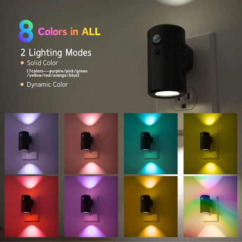 Smart Night Light Wall Mount 2 Pack With Remote And App Control, showcasing 8 color options and lighting modes.