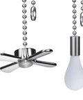 Sweet Copper Ceiling Fan Pull Chain Extender Set With Frosted Glass Bulb And Blade Charm Ornament Silver Tone For Easy Peasy Diy Installation, silver tone fan pull and frosted glass bulb.