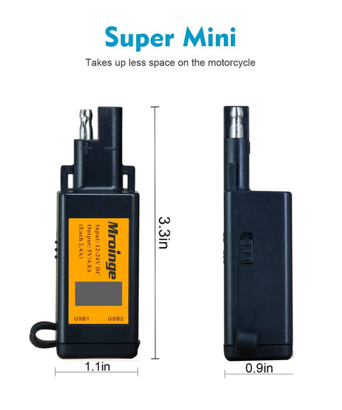 Motorcycle USB Charger With Dual USB Ports 4.8 Amp Output SAE To USB Adapter With Built In Voltmeter And Ammeter Quick Disconnect Plug On Off Power Switch Perfect For Charging Smartphones GPS Action Cameras On The Road