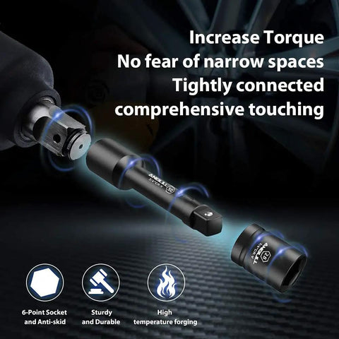 Heavy Duty Three Quarter Inch Drive Socket Set, 21 Piece Impact Ready Kit, highlighting anti-slip, high torque features.