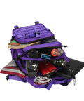 45L Military Tactical Backpack For Men And Women with Molle Daypack Bug Out Bag in purple, displaying 180 degree open feature with contents visible.