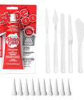 Clear Shoe Repair Adhesive Bundle With 3.7 Fl Oz Tube, 10 Snip Tip Applicators, And 5 Plastic Spreader Tools, packaged display