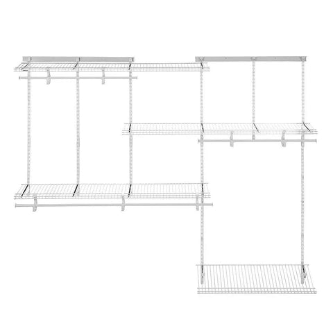 Adjustable Wire Closet Organizer System With Shelves And Rods No Fuss Space Saving 5 To 8 Ft Kit Shoe Shelf Hardware Included Heavy Duty Steel Easy Install For Wide Closets, wall-mounted wire shelves and rods