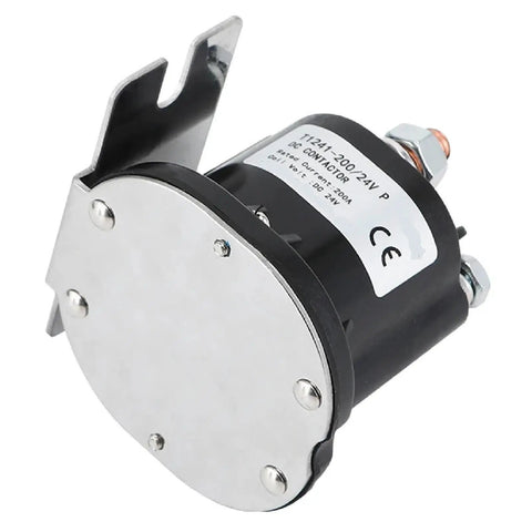 Built Tough Heavy Duty DC Contactor 200 Amp Relay, black and silver, mounted for use in electric forklifts and EVs.