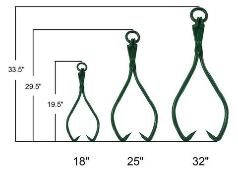 Comparison of 18 inch, 25 inch, and 32 inch log lifting tongs including the 32 Inch Log Lifting Tongs Heavy Duty Grapple For Lumber Skidding And Logging Grabber