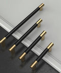 Matte Black And Gold Knurled Cabinet Pulls 4 Inch Hole Center handles set on white background, ZH0038 cabinet hardware