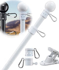 Heavy Duty 5Ft Outdoor Flagpole Kit With Anti Tangle 360 Degree Rings 1 Inch Thick Metal Pole And Two Angle Mounts For Grommet Flags And Banners Ideal For Porch Yard Patio Balcony Easy Install And Reliable Outdoor Display showing white pole and mounting brackets
