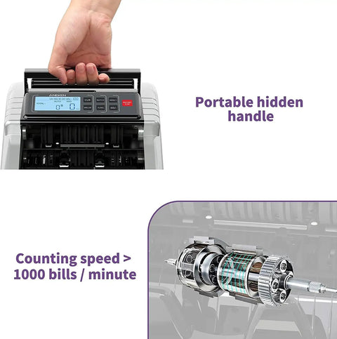 Money Counter Machine With Value Count And Fake Bill Detection For Dollar And Euro, UV MG IR DD DBL HLF CHN Checks, LCD display