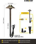 Brass Low Voltage Pathway Lights Outdoor 1 Pack With 2W LED G4 Bulb, showing dimensions and accessories in the package.