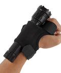 Wrist Flashlight Holster And Adjustable Strap For 25-30mm Flashlights, Nylon Dive Light Wrist Strap in use on hand.