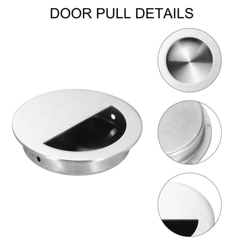 Four Pack Recessed Door Handles Round Hidden Concealed Pulls 2.75 Inch Flush Finger Pulls 304 Stainless Steel
