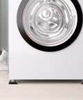 5 Pc Non Slip Furniture Pads Wheel Stoppers For Office Chairs And Couches Lock Down Heavy Furniture With Durable Rubber Grips visible under a washing machine.