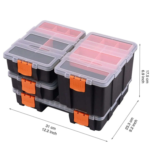 Four Piece Hardware And Parts Organizer Set For Toolbox Storage Ready To Roll With Versatile Small Parts Compartments Durable Multi Size Organizer Boxes For Home Garage And Workshop
