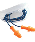 SmartFit Heat Activated Corded Reusable Earplugs With Conforming Material Technology CMT Custom Fit, orange with blue cord in case