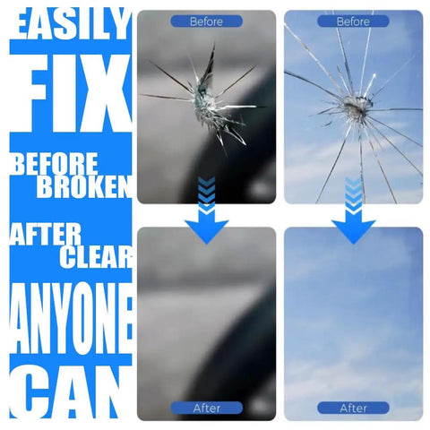 Windshield Chip And Crack Repair Kit For Cars, DIY Car Window Repair Kit No Mixing Needed, Fix Chips And Cracks In Minutes image showing before and after repair results.