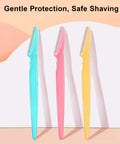 Three colorful eyebrow razors from the Six Piece Eyebrow Razor Kit For Her Or Him Is A Total Game Changer that offer safe shaving.