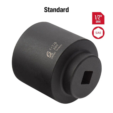Beefy 1/2 Inch Drive 1-7/8 Inch Impact Socket built from Chrome Moly Steel with Radius Corner Design prevents rounding of fasteners