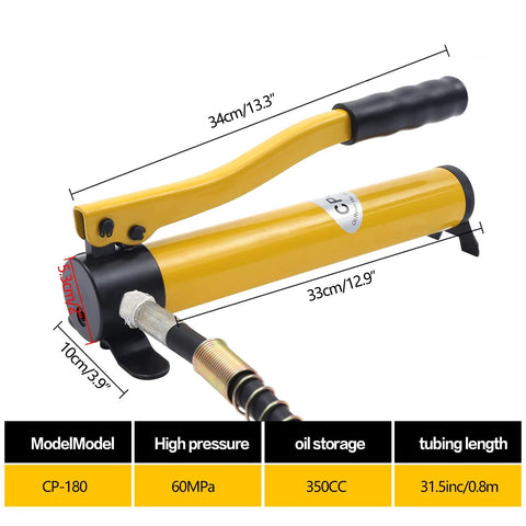 Side view of a yellow low-profile manual hydraulic cylinder jack with a black grip handle for automotive use.